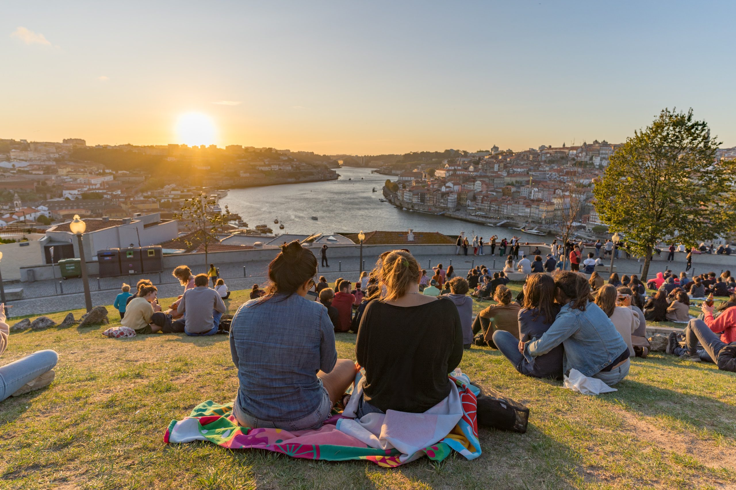 View,To,Porto,Old,Town,During,Sunset.,The,Riverside,Is
